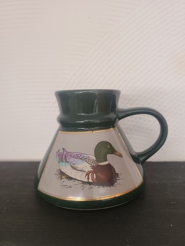 Otagiri No Spill Mug Cup Mallard Duck Dark Green With Gold Trim Made in Japan