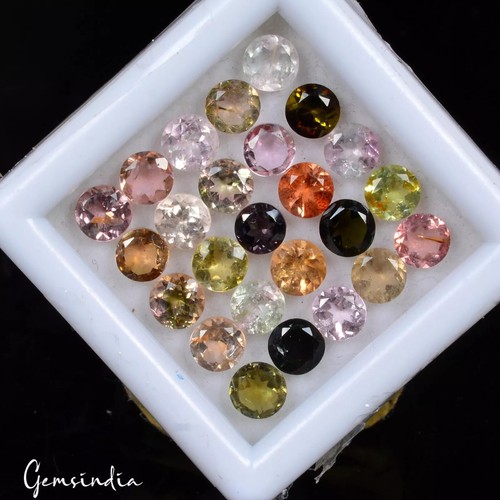 25 Pcs Natural Tourmaline 4mm Round Cut Dazzling Untreated Loose Gemstones Lot - Picture 4 of 5