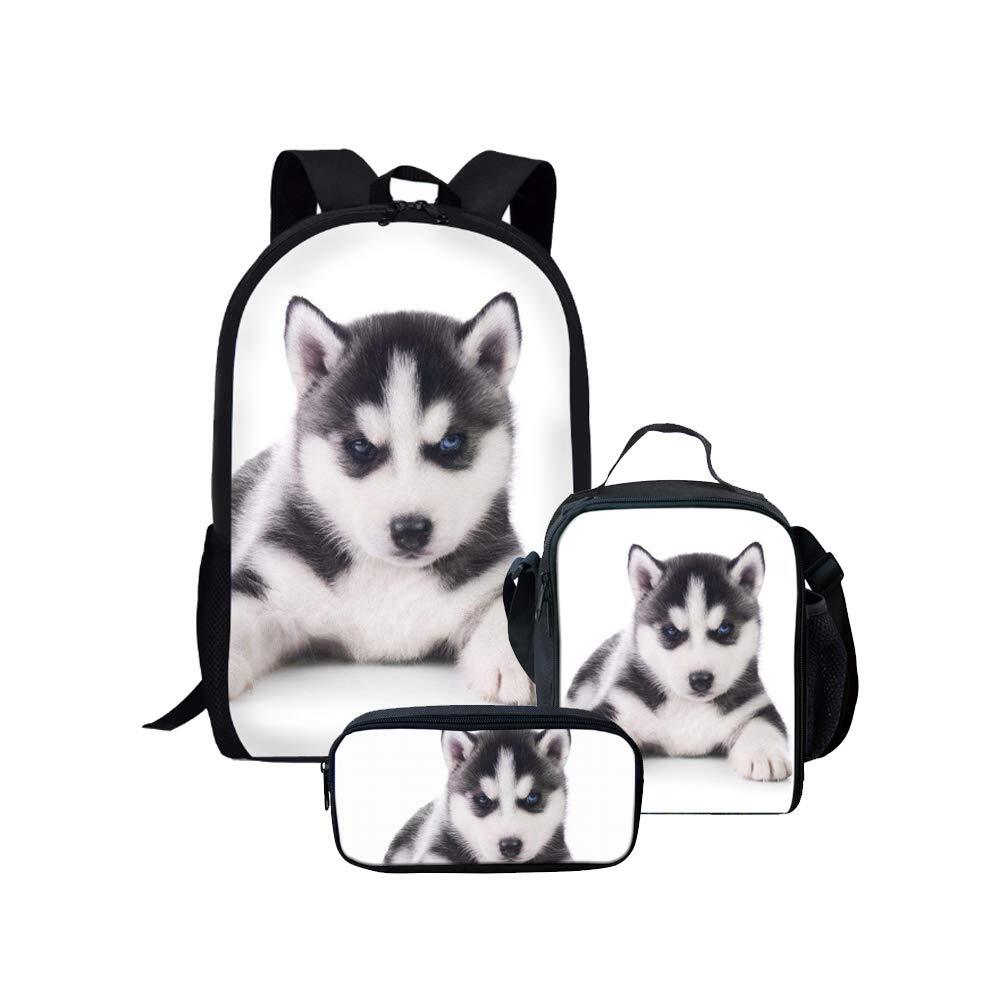 Dog Print Backpack Rucksack Set with Lunch Bag for School Kids Teens Adults-image