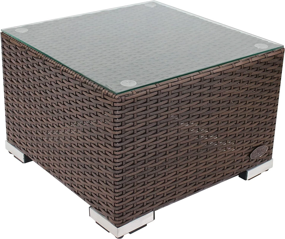 RS TRADE Beistelltisch Rattan Couchtisch Teetisch Polyrattan Tisch Gartentisch Hocker