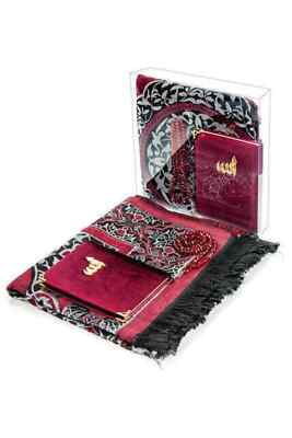 Dowry Prayer Rug Set Kaaba Patterned Quran Religious Gift Bundle Set