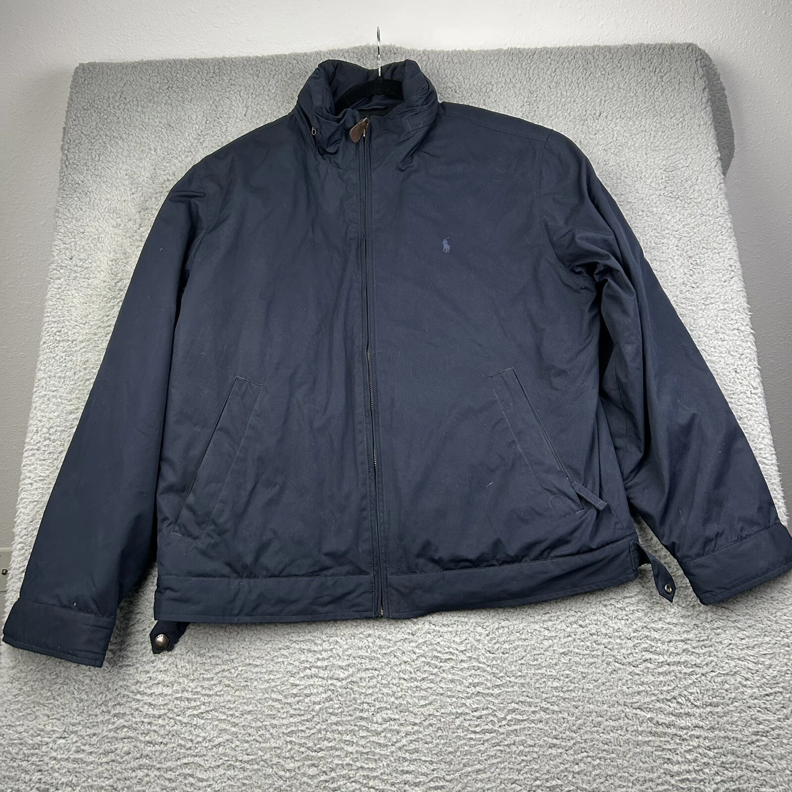 Polo Ralph Lauren Blue Fleece Lined Jacket Size Large Packable Hood