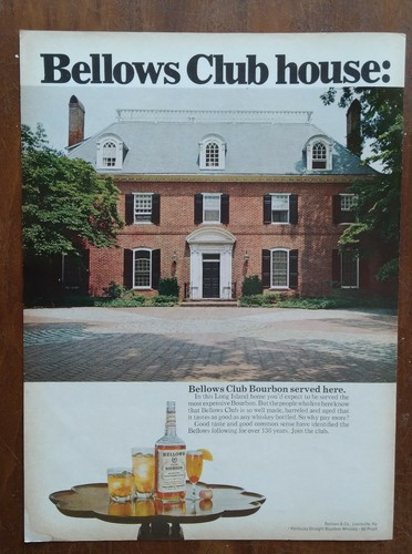 1966 Bellows Club Bourbon Promo Long Island Brick House Photo Vintage Print Ad