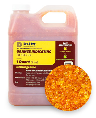 1 Quart(2 LBS) ''Dry&Dry'' Premium Orange Indicating Silica Gel Desiccant Bead