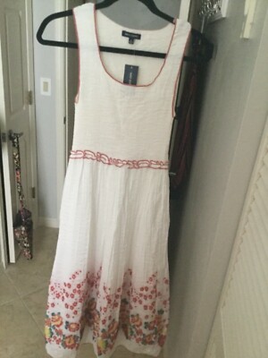 MAX EDITION Jacquard Stretch-Bodice Smock Midi Dress Sleeveless White/floral  | eBay