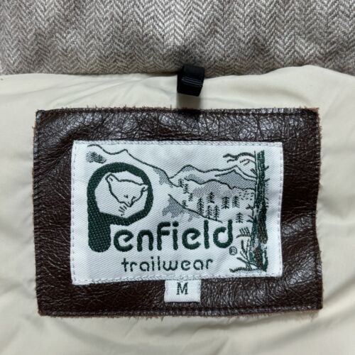 Penfield Vest Mens Medium Down Puffer Leather Trim Wool Trailwear Herringbone - Picture 12 of 14