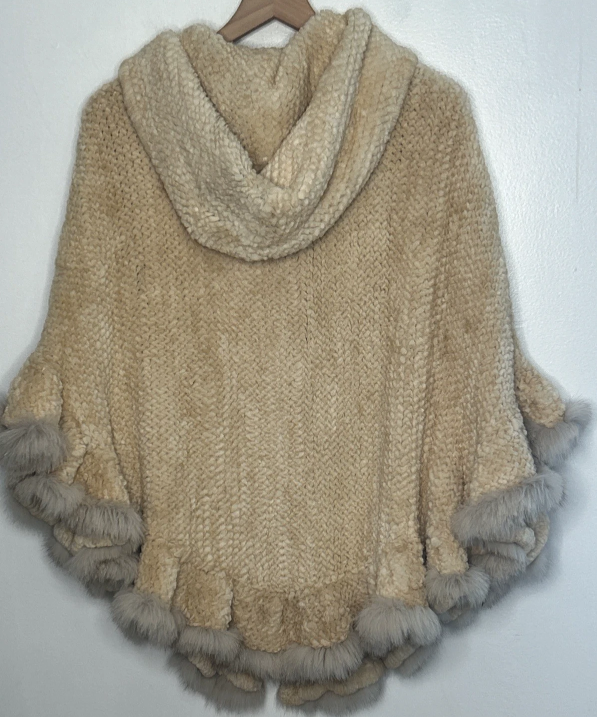 OFF WHITE Poncho pelliccia collezione Grinvest full zip cappuccio tasche avorio lusso vecchi so