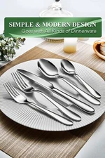 40 Piece 8 Person Silver StainlessSteel Flatware Set withMirror Polished Cutlery