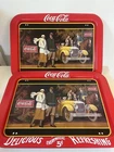 Set Of 2 Vintage 1987 Coca-Cola Metal Serving Tray Touring Car Folding Legs