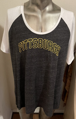 MLB Pittsburgh Pirates Charcoal Gray Women Short Sleeve Raglan Shirt Size 1x