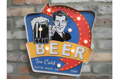 Barschild beleuchtet Vintage Stil beleuchtet eiskalt Bier Schild 