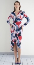 Bnwt sz14 Jenerique wrap Bodycon occasion dress pink blue multi print £59