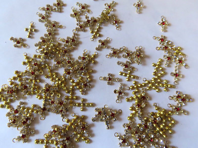 36 Swarovski Rhinestone 1 loop drop Brass crosses 12x8.5mm Crystal/Siam Ruby