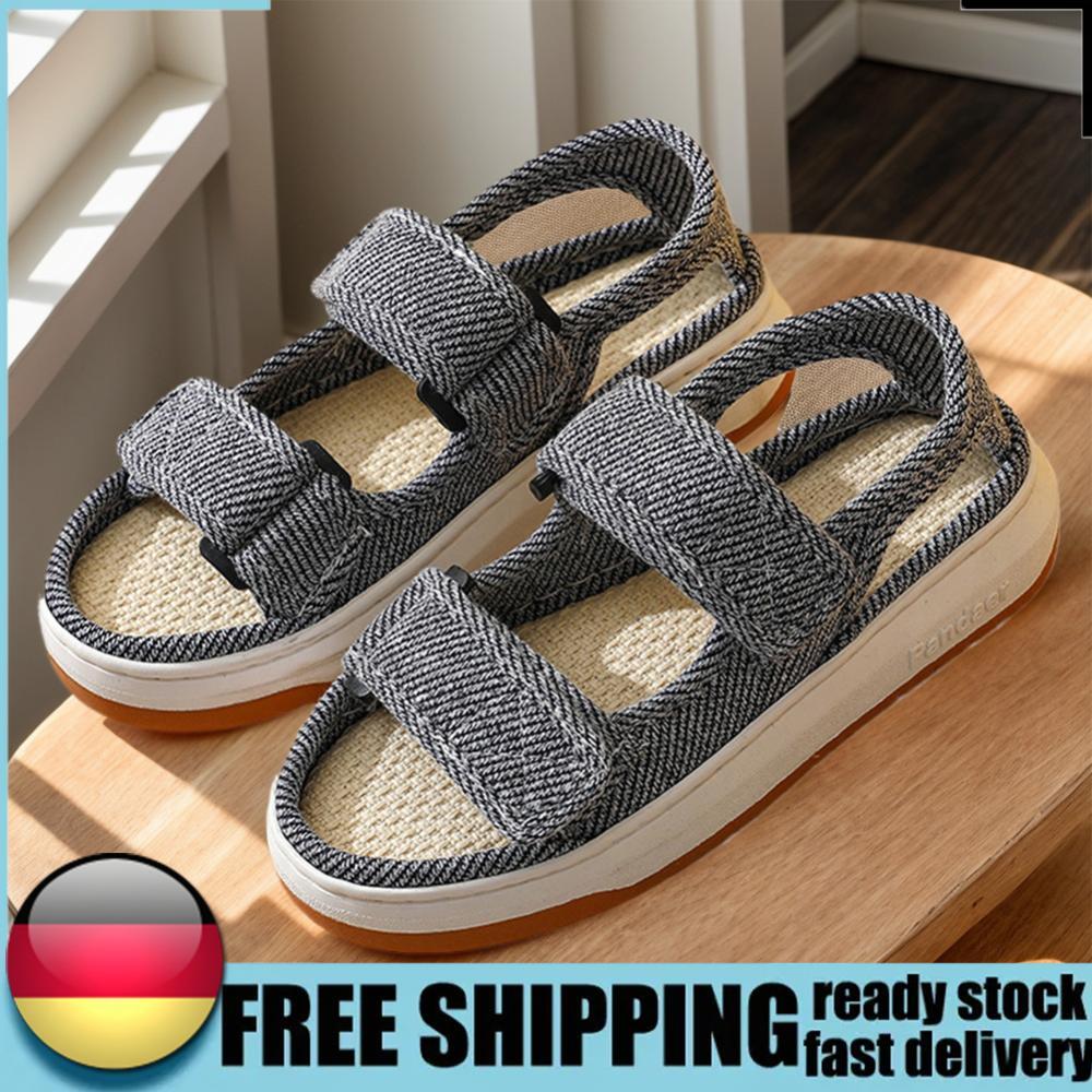 APL Flax Open Toe Sandals Adjustable Thick Sole Sandals for Men Women (Grey 45 46)