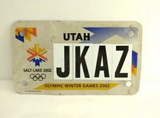 2002 UTAH MOTORCYCLE LICENSE PLATE JKAZ BLANK OLYMPIC WINTER GAMES SALT LAKE 