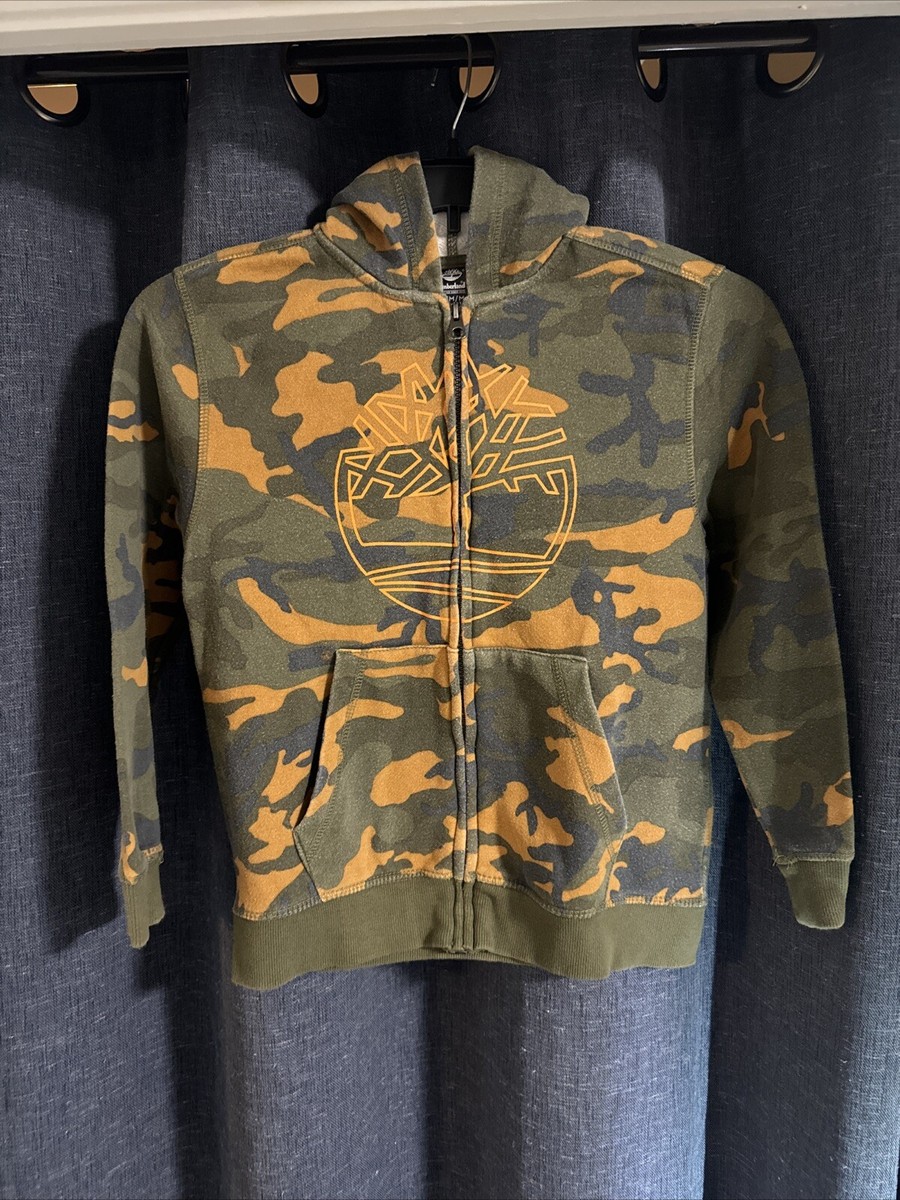Timberland Camo Jacket Boys Size M 10-12 Green Brown Full Zip Cotton Youth