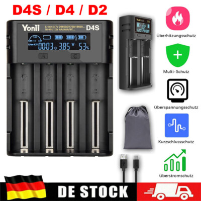 2/4Slots LCD Akku Ladegerät USB Charger für Lithium Batterieladegerät A AA AAA