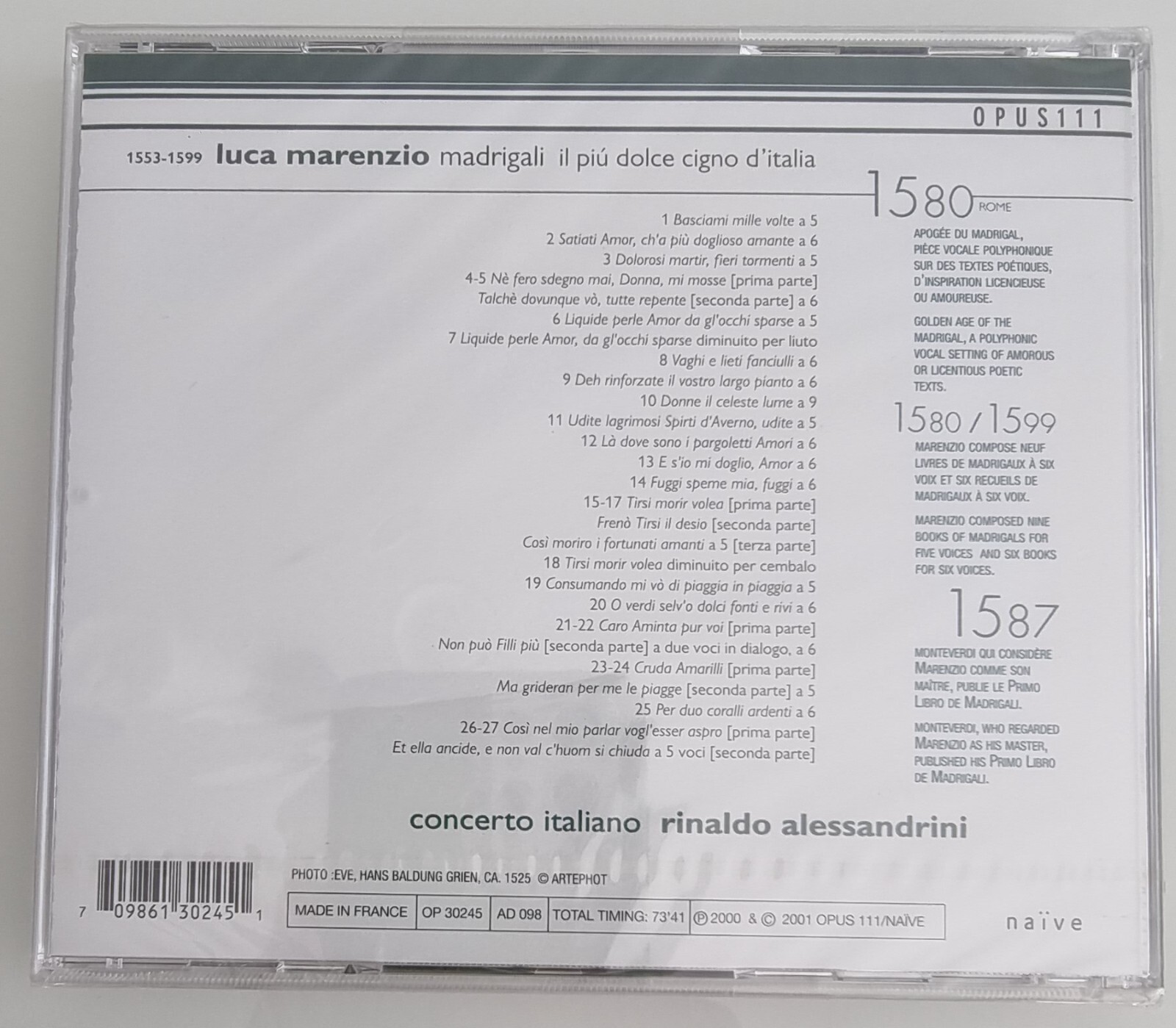 Marenzio: Madrigali Concerto Italiano Rinaldo Alessandrini 2001 CD new ...