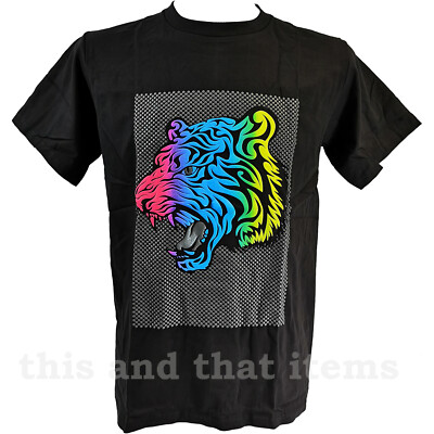 T-SHIRT PARTY TECHNO RAVE NEON FARBEN LEUCHTEND HIGH QUALITY TIGER MOTIV TOP