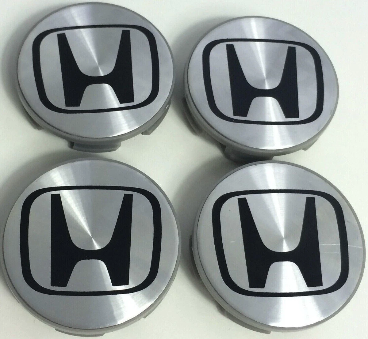 4 Brushed Aluminum Wheel Center Caps Black 58mm Rim Emblems Logo for Honda Civic