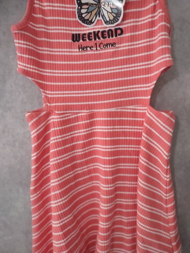 Btween Dress Kids Size 7 Pink Stripe A Line Sleeveless Knee Length Cut Out Side - Picture 6 of 8