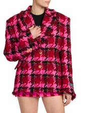 Versace Womens Red Button Closure Padded Shoulders Plaid Blazer Jacket 42