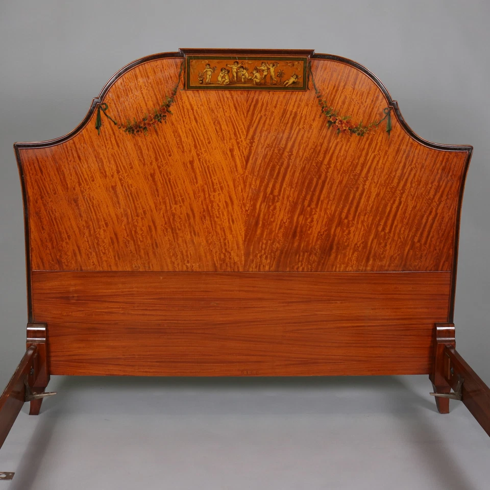 Antique and Fine Adam Style Painted & Ebonized Satinwood & Bronze Bed Frame - Image 2 of 4