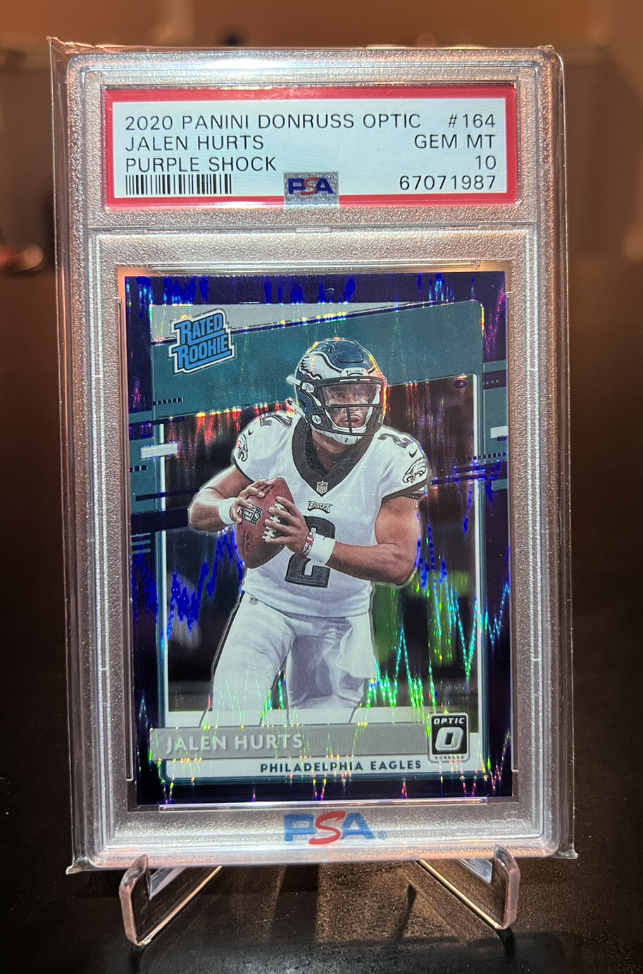 2020 PANINI DONRUSS OPTIC JALEN HURTS PURPLE SHOCK PSA GEM MINT 10 ROOKIE #164