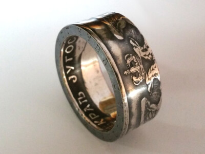 Münzring Jugoslawien 50 Dinara doppel Adler Silber 750er Ring Größe 58 bis 72