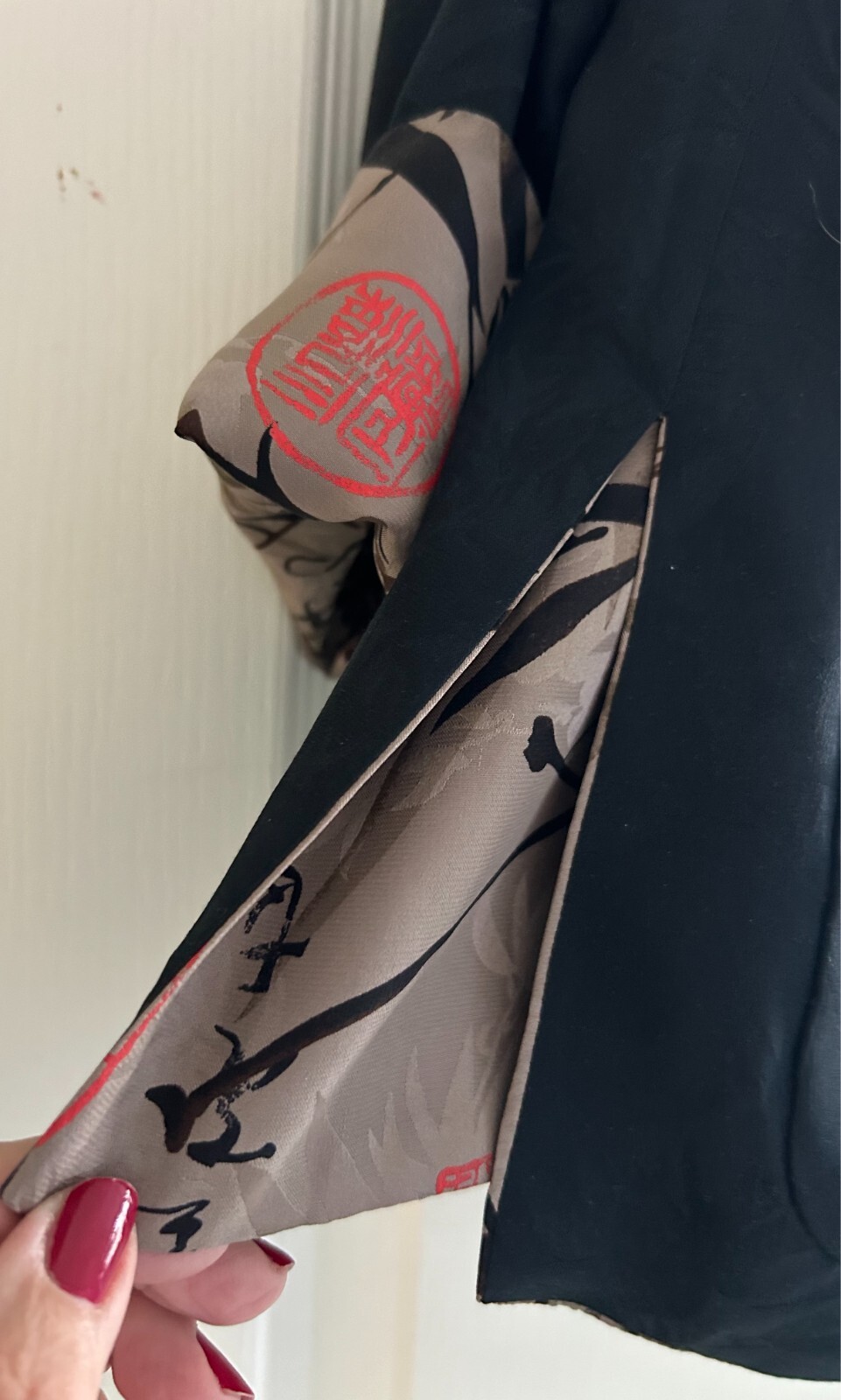 Jacket silk reversible mandarin collar pockets Sz… - image 16