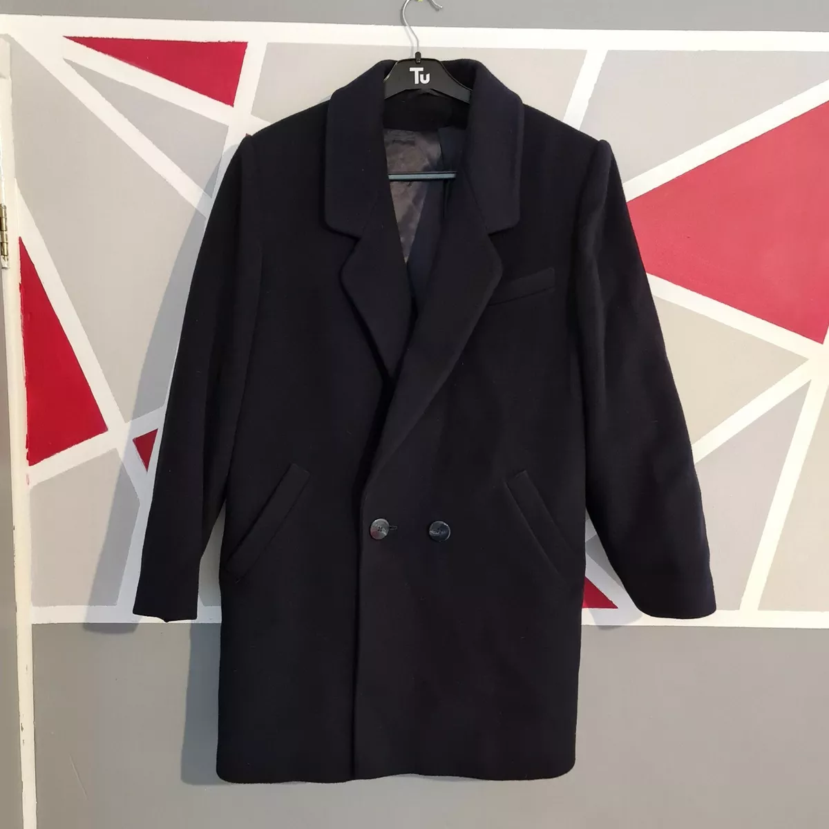 St Michael Cashmere Blend 40 Women s Navy Blue Pea Coat Double