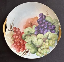 SIGNED! ANTIQUE KPM HAND PAINTED HANDLED CAKE SERVING PLATE GRAPES LEAF GOLD