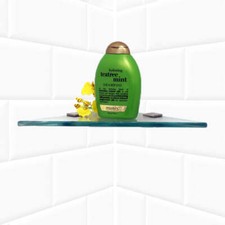 Brushed Steel Triangle Shower Shelf with Square Clamps By Spancraft Glass