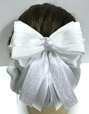 White Premium Beautiful Lacework Bow Decor Hair Clip Snood Net Bun