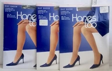 3 Pair Hanes Too Day Sheer Pantyhose Control Top Size AB 2 Barely There 1 Black