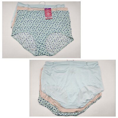 WARNERS 3-Pack Women's Plus 2XL 3XL No Muffin Top Micro Panties Beige Light Blue