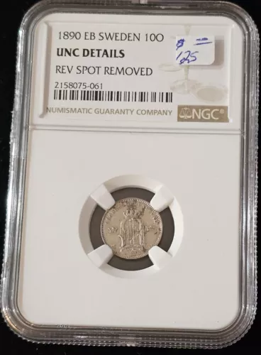 SWEDEN Oscar II Silver 1890 EB 10 Ore Mintage-NGC UN DETAILS
