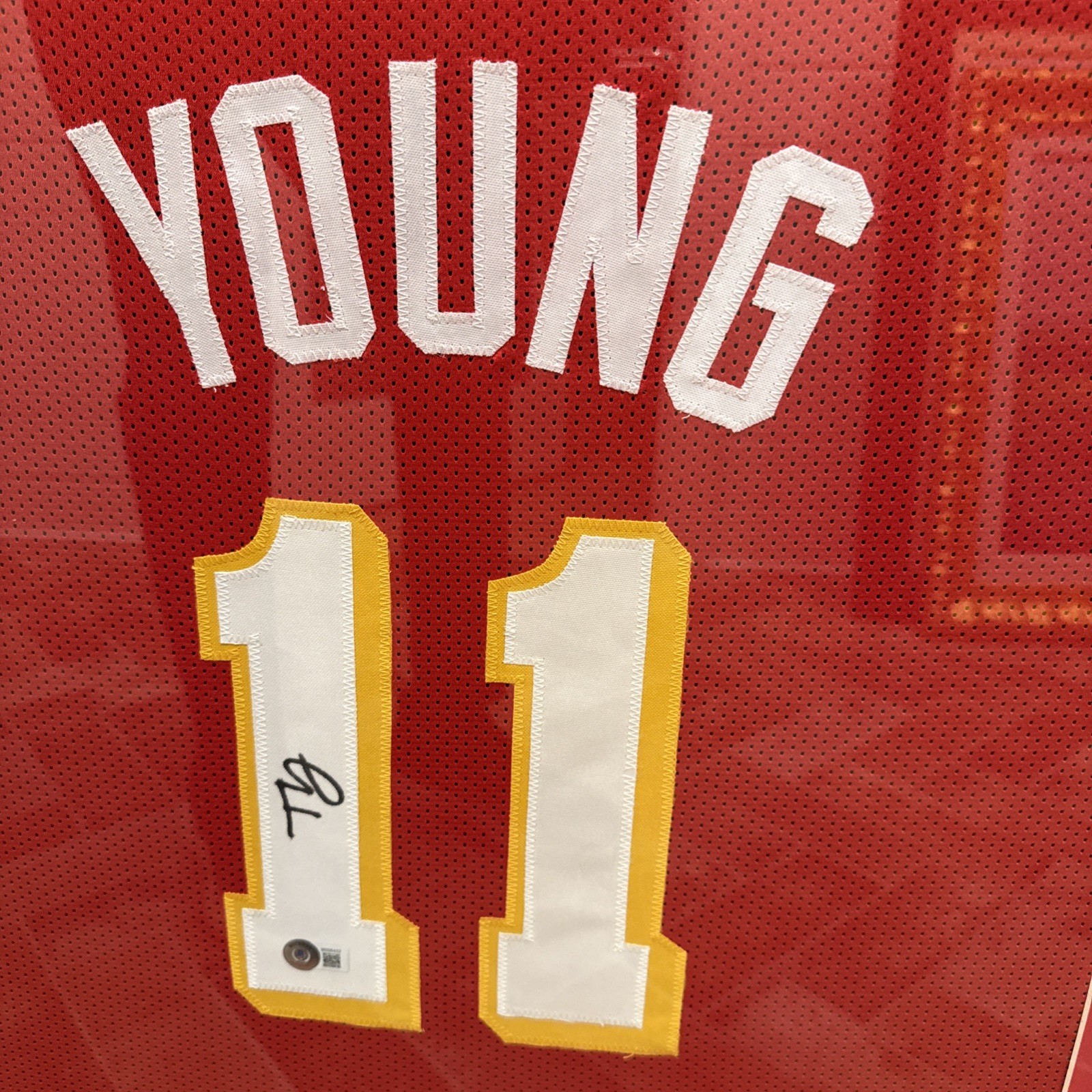 Trae Young Signed Atlanta Hawks 36x44 Professionally Framed Jersey (Beckett)