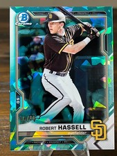 2021 Bowman Chrome Sapphire #BCP-225 Robert Hassell Prospects Aqua 08/99 Padres