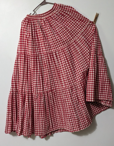 Painted Pony Red Checked Western Broomstick Cotton Tiered Maxi Skirt