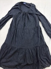 Gap Women’s Medium Tall Tie Front Tiered Mini Dress Black Long Sleeve Cotton
