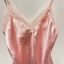 Vintage Gold Label Victoria's Secret Chemise Slip Dress Pink Small Satin Lace