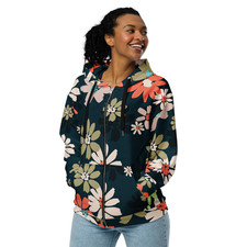 Women's Floral Hoodie   Green  Coral Oversized Blooms