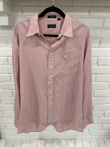 Camicia Christian Dior vintage uomo rosso chiaro/rosa a quadri con bottoni taglia 17  - Foto 1 di 4