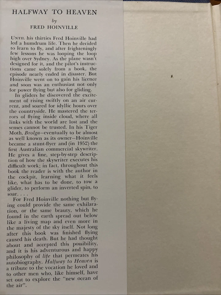 Halfway To Heaven: Skywriting Gliding Stunting By Fred Hoinville 1960 Aviation - image 2 of 4