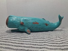 15” Distressed Turquoise Sperm Whale Sculpture Figurine