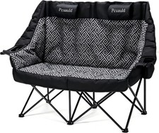 High Back Double Camping Chair Padded Folding Loveseat with Adjustable Pillows