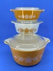 6pc Vintage Pyrex Butterfly Gold Casserole Dishes set of 3 #471 472 473 w/ Lids