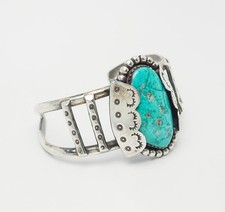 Superb wide vintage sterling silver turquoise southwestern men women bracelet