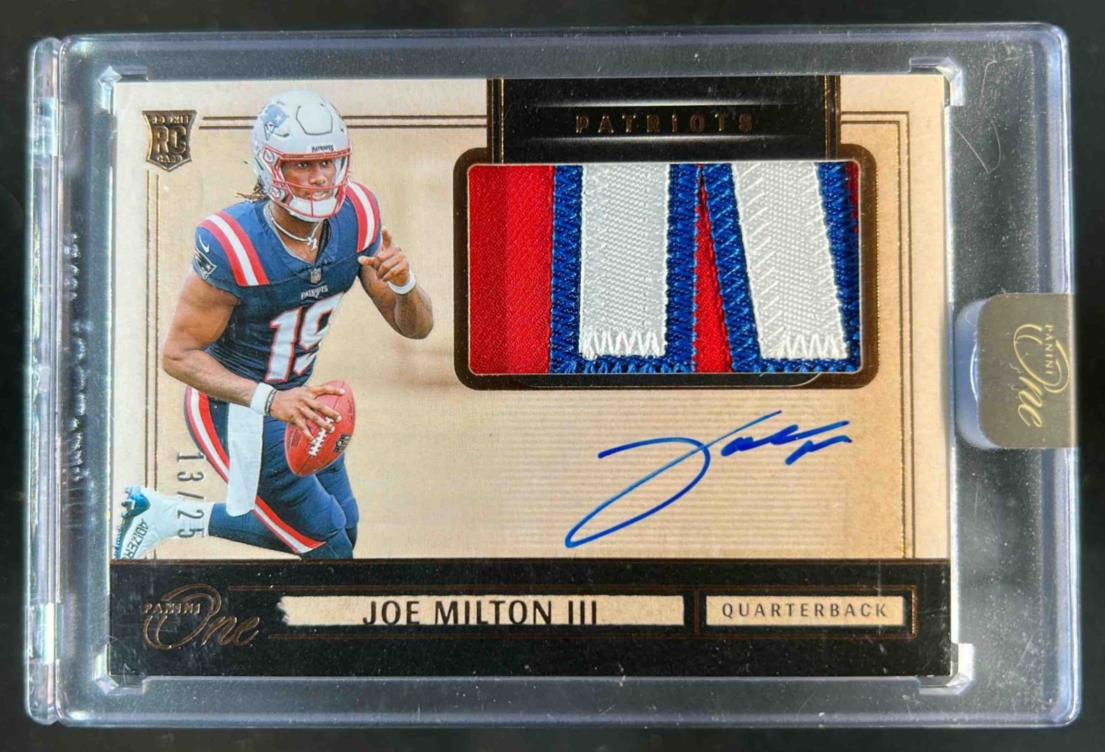 2024 Panini One Joe Milton III Rookie Patch Auto Bronze RC #13/25 Patriots